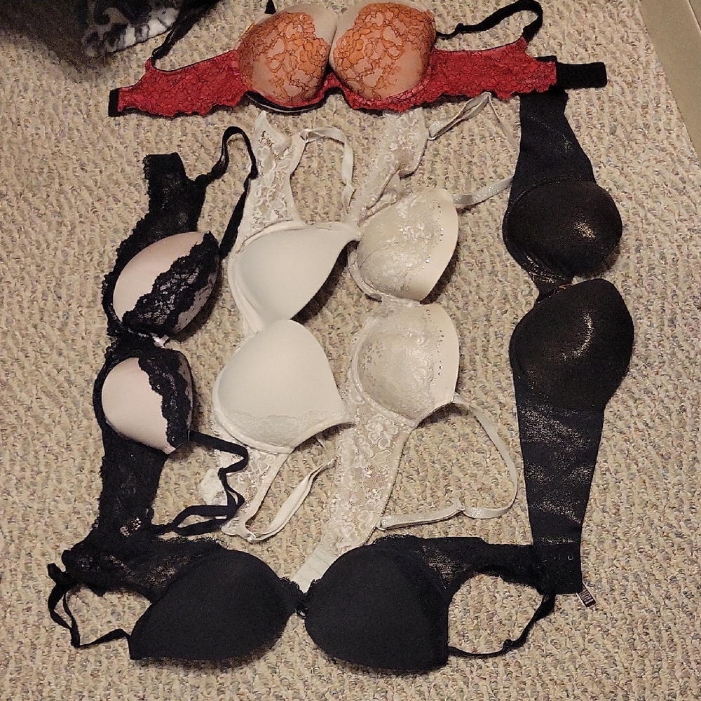 Victoria's Secret Lace and Satin Bra Collection - Red, Black, White